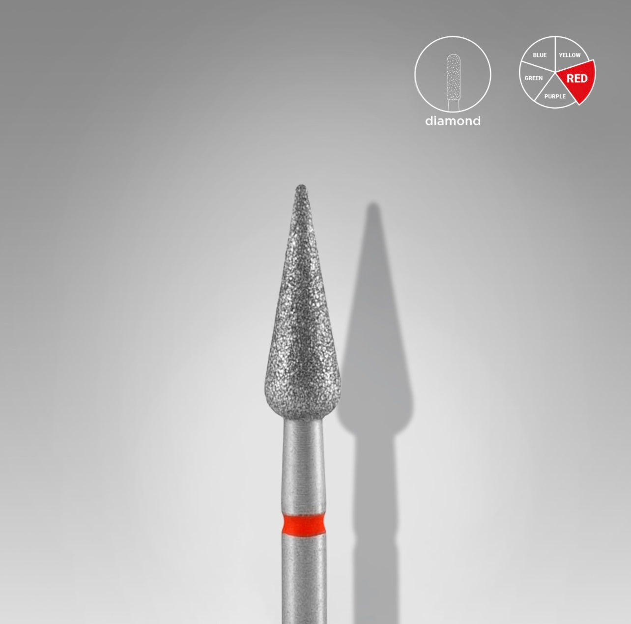 Diamond nail drill bit, “pointed pear”, red, 4 mm, 12 mm