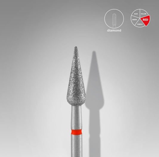 Diamond nail drill bit, “pointed pear”, red, 4 mm, 12 mm